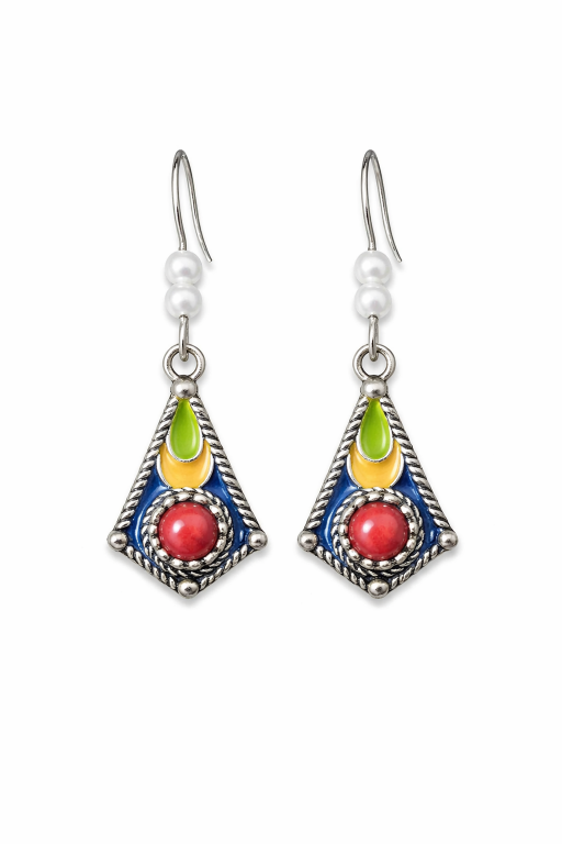 Pendientes kabyles esmaltados con rombo y perlas