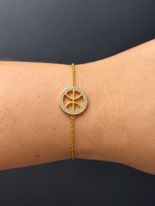 Bracelet Kabyle Fin Doré – Médaillon Symbole Yaz et Strass