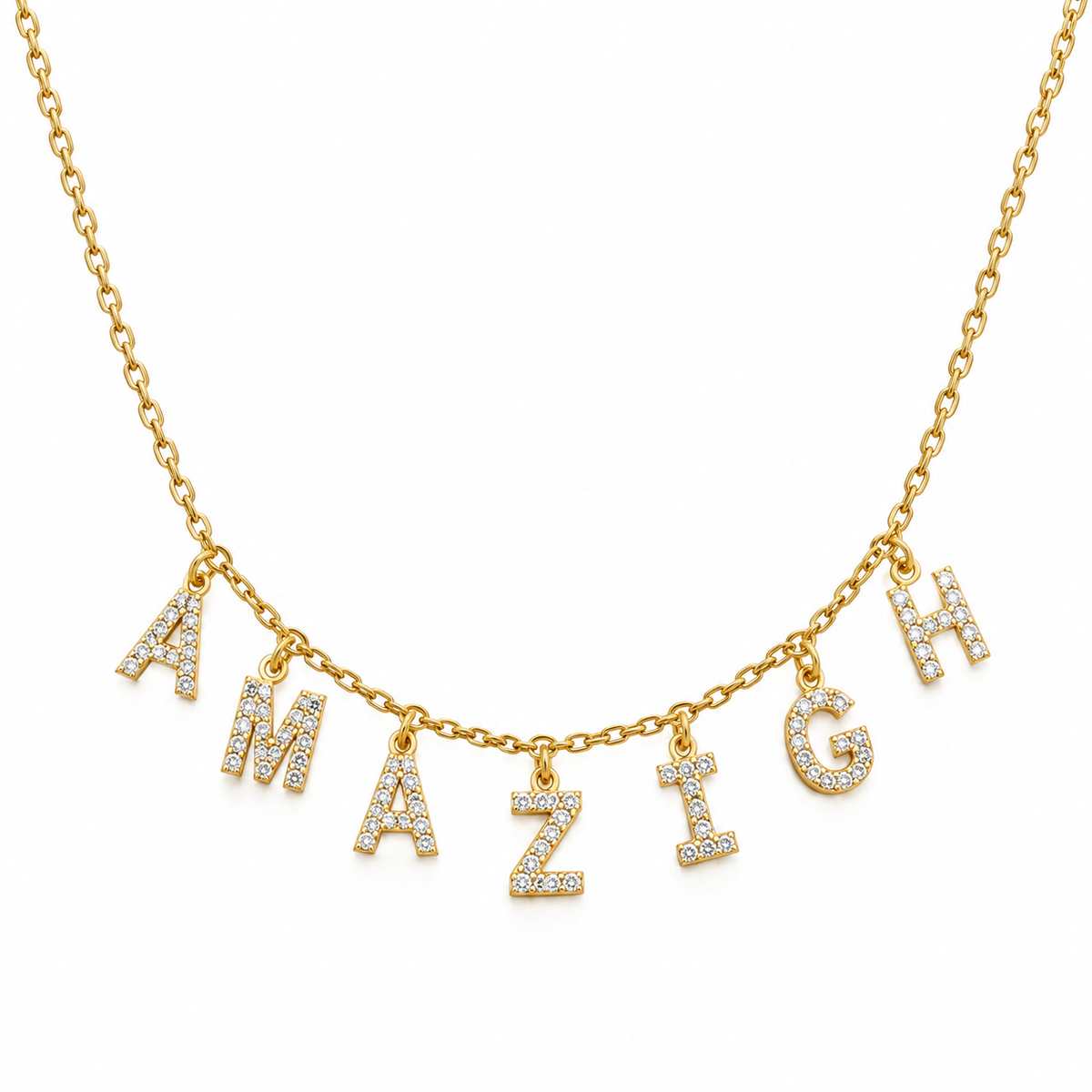 Collier Ras de Cou Berbère Inscription AMAZIGH Scintillante