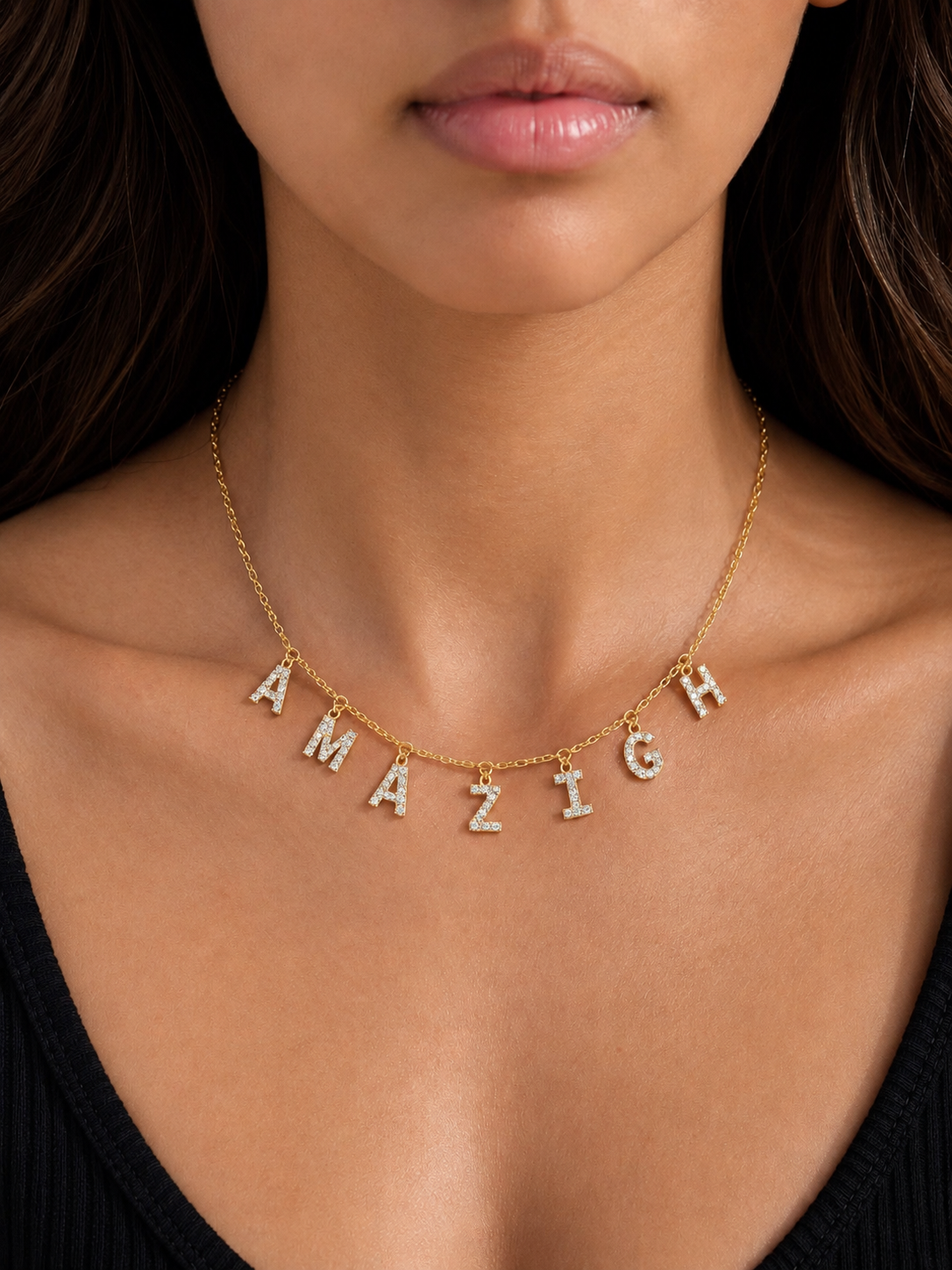 Collier Ras de Cou Berbère Inscription AMAZIGH Scintillante