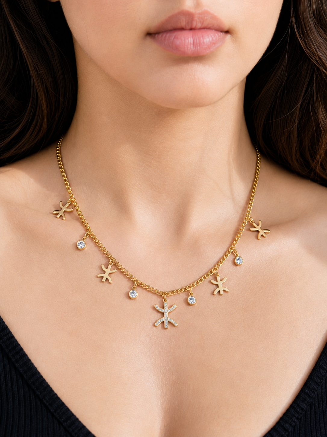 Collar Ras de Cuello Bereber con Colgantes Yaz y Cristales