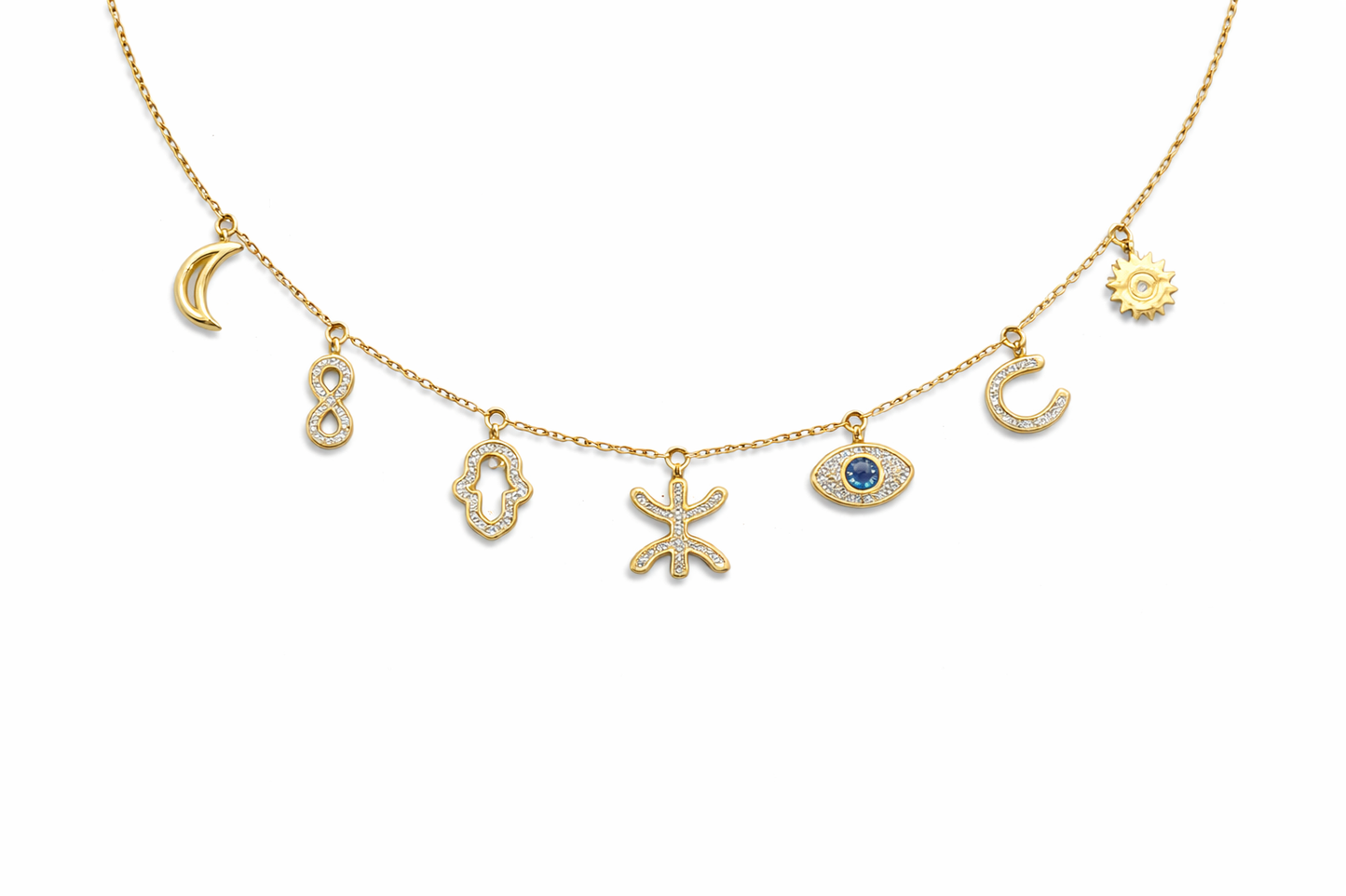 Collar con dijes brillantes que incluyen un símbolo AMAZIGH KABYLE