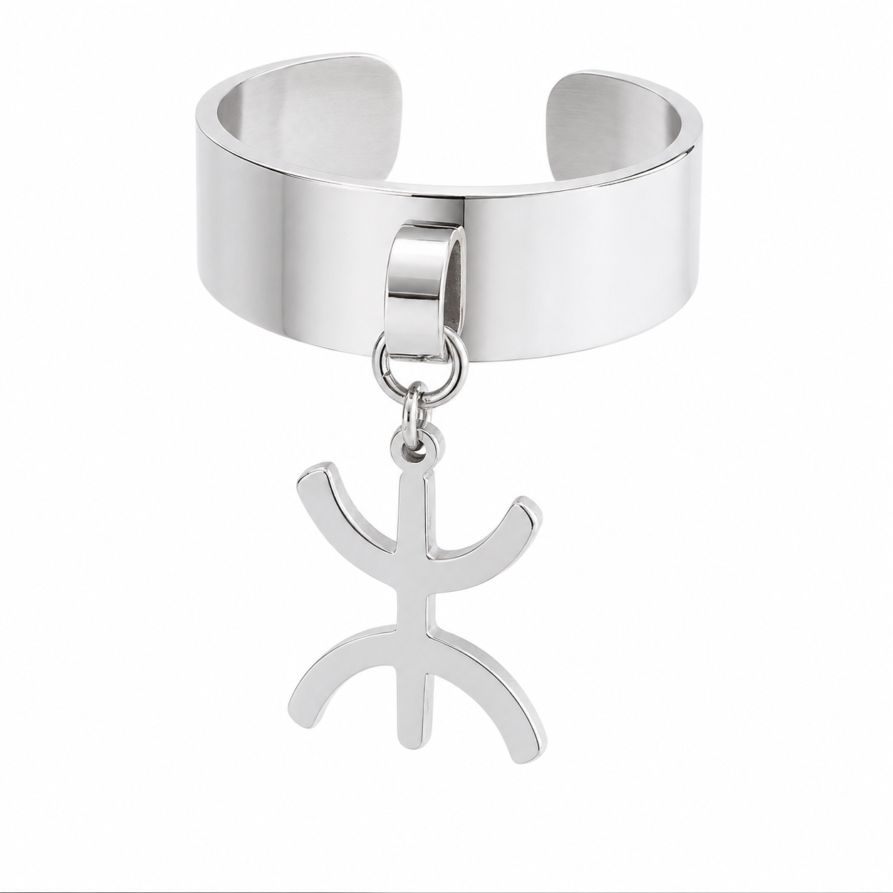 Bague Jonc Argentée Ouverte – Pendentif Symbole Amazigh "Yaz"