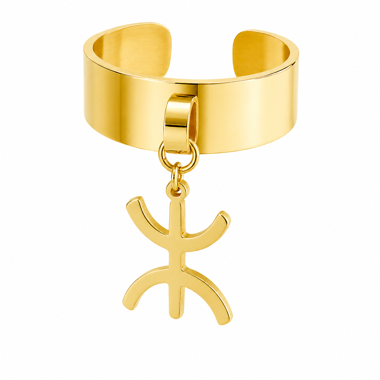 Bague Jonc Dorée Ouverte – Pendentif Symbole Amazigh "Yaz"