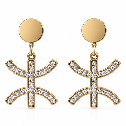 Boucles d'Oreilles Pendantes Amazighes Symbole Yaz Scintillant