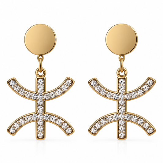 Boucles d'Oreilles Pendantes Amazighes Symbole Yaz Scintillant