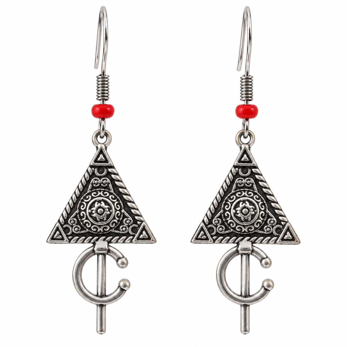 Boucles d'Oreilles Amazighes avec Détail Rouge et Gravures