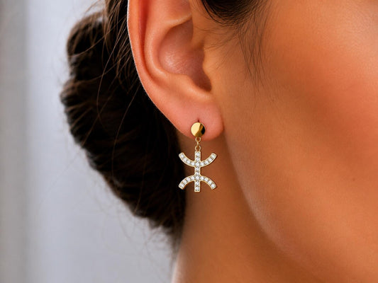 Boucles d'Oreilles Pendantes Amazighes Symbole Yaz Scintillant