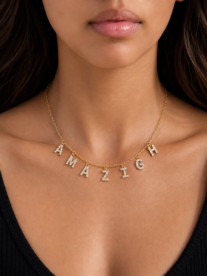 Collier Ras de Cou Berbère Inscription AMAZIGH Scintillante