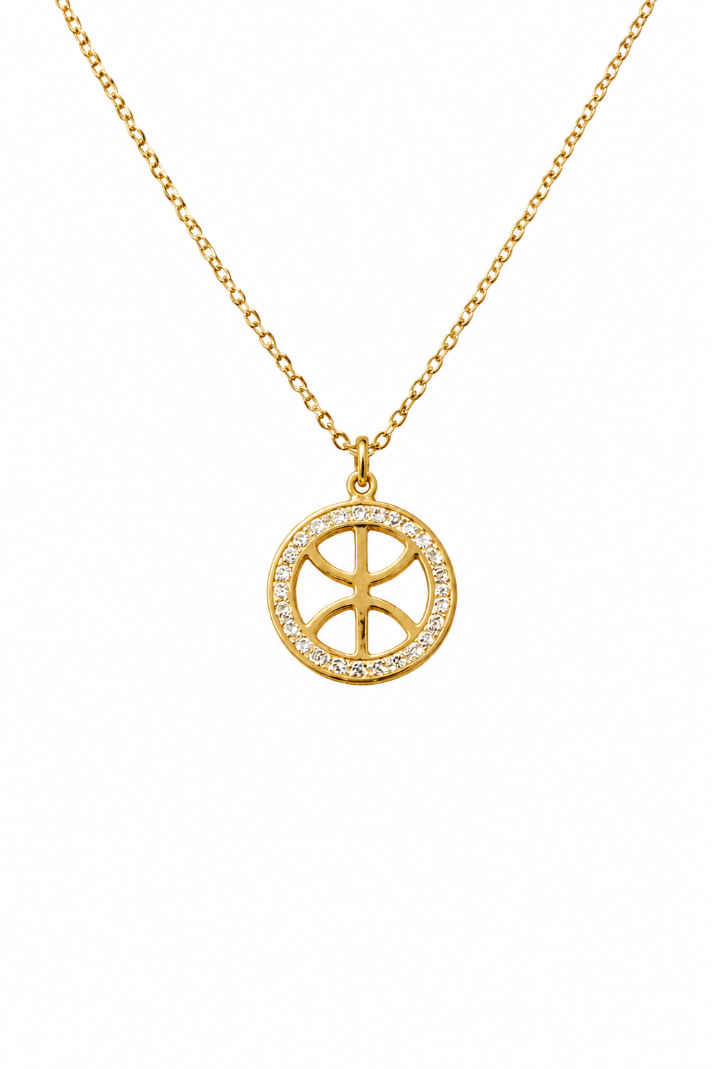 Collier Médaille Amazighe Dorée – Symbole Yaz Cerclé de Strass