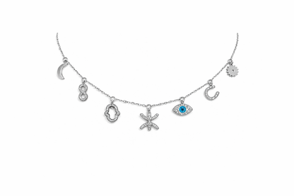 Collier Amazigh Kabyle – 7 Breloques Porte-Bonheur Argenté