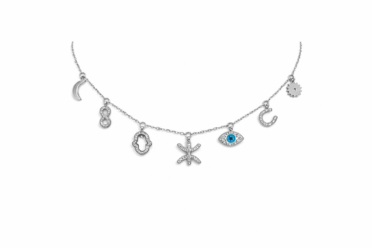 Collier Amazigh Kabyle – 7 Breloques Porte-Bonheur Argenté