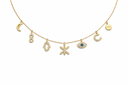 Collier Amazigh Kabyle – 7 Breloques Porte-Bonheur Doré