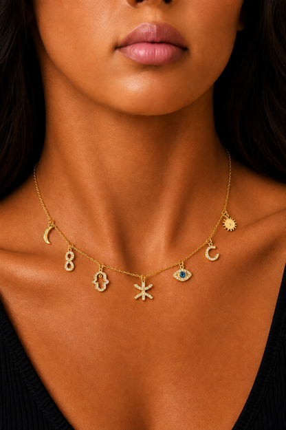 Collier Amazigh Kabyle – 7 Breloques Porte-Bonheur Doré