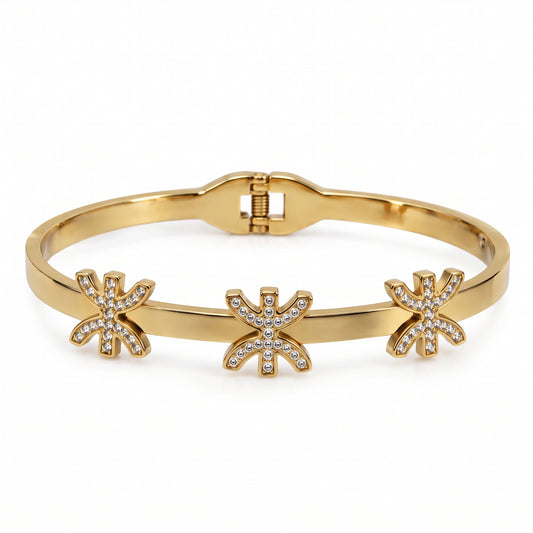 Bracelet Jonc Doré Amazigh – Triple Symbole Yaz en Strass