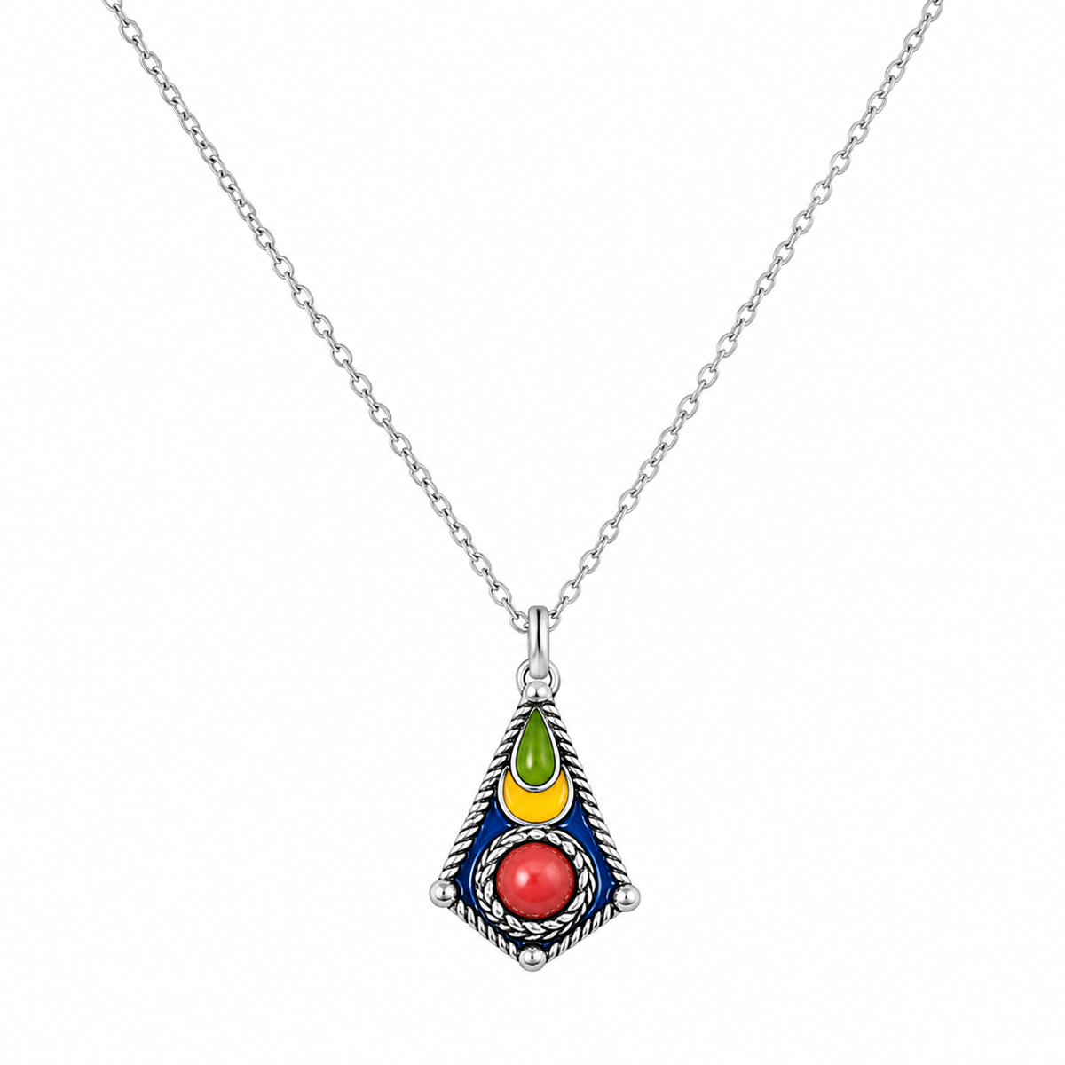 Collier Kabyle Traditionnel avec Pendentif Losange Émaillé