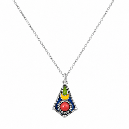Collier Kabyle Traditionnel avec Pendentif Losange Émaillé